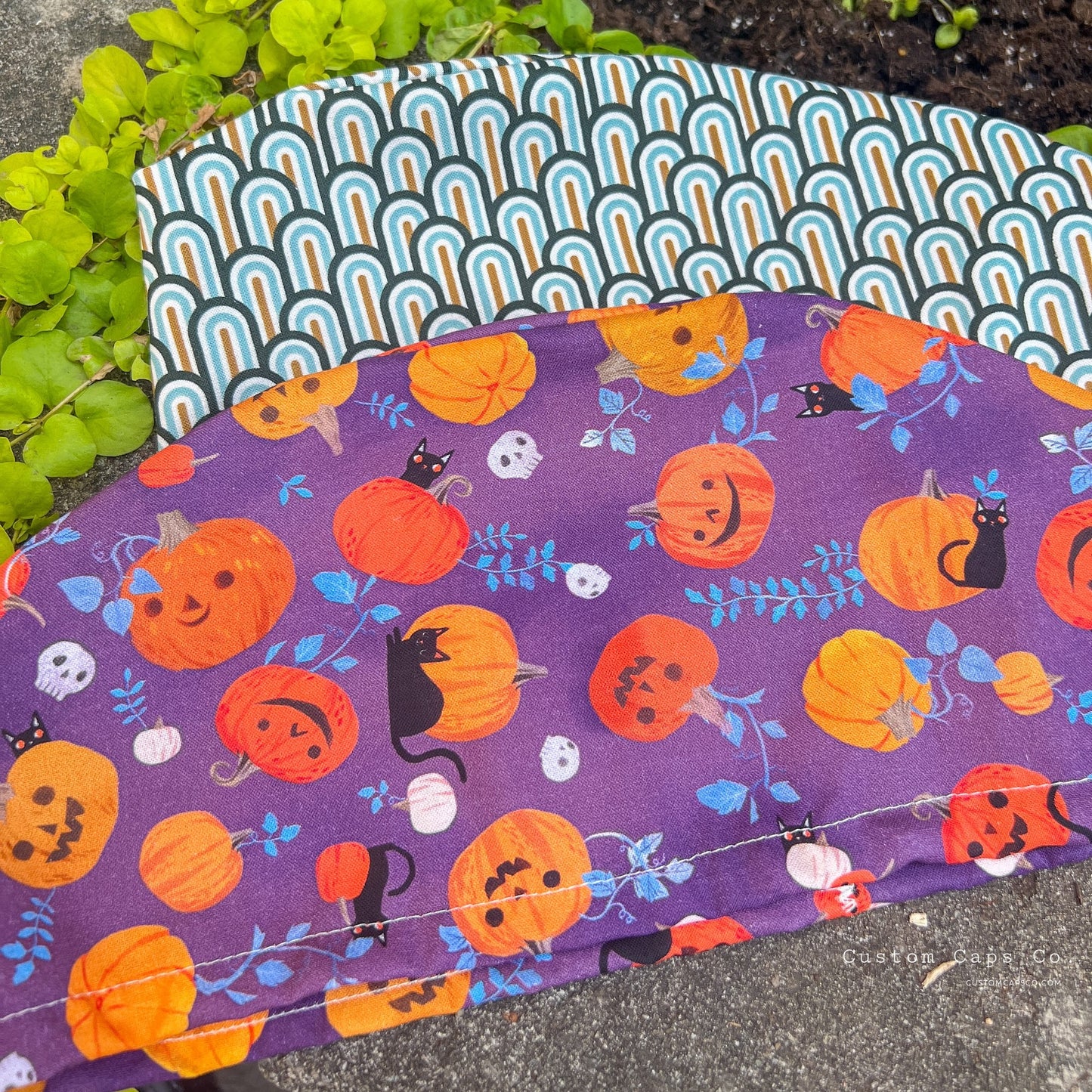 Black Cats & Pumpkins on Plum | Modified Bouffant