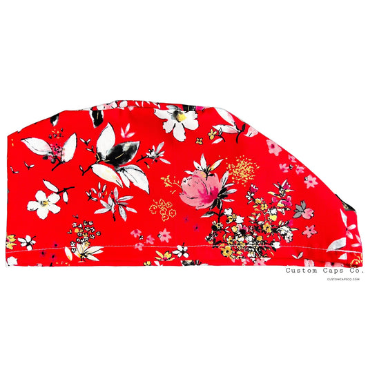 Black Florals on Red | Metallic Gold | Modified Bouffant