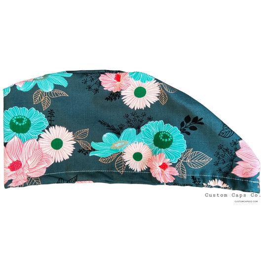 Retro Florals on Teal | Metallic | Modified Bouffant