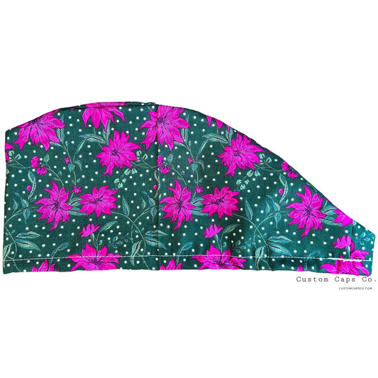 Vintage Fuchsia Poinsettias on Hunter Green | Modified Bouffant