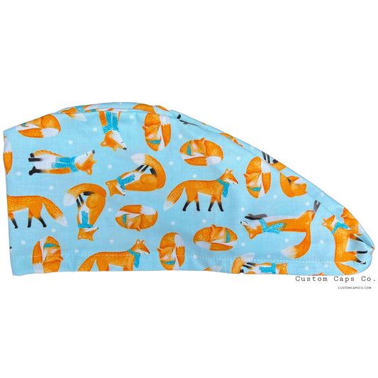 Winter Foxes on Blue | Modified Bouffant