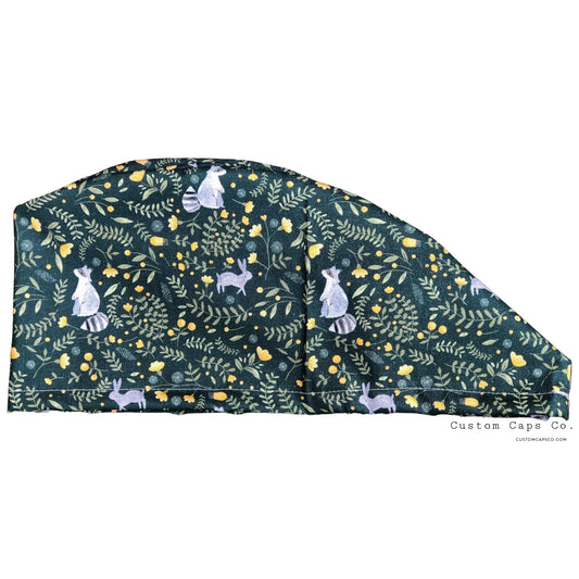 Raccoons and Bunnies on Green | Modified Bouffant