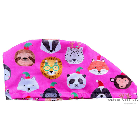 Woodland Christmas Animals on Hot Pink | Modified Bouffant