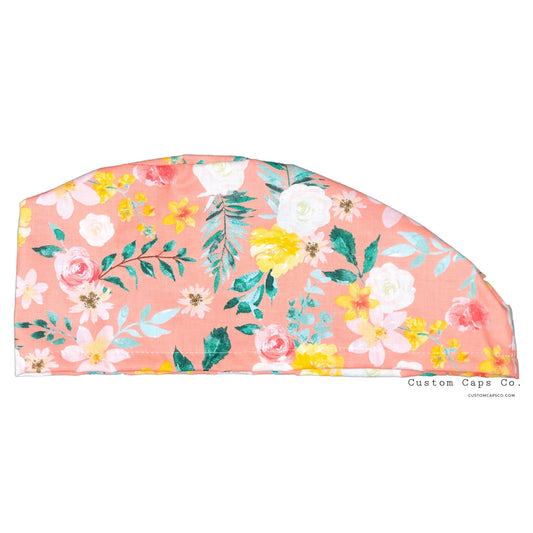 Watercolour Floral Toss on Coral | Modified Bouffant