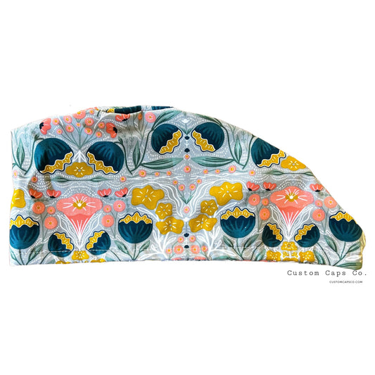Modern Toile Floral in Peach and Navy | Modified Bouffant