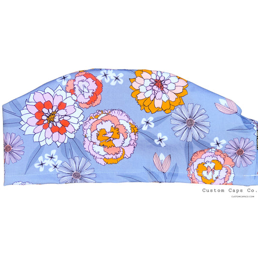 Dahlias on Blue Grey | Modified Bouffant