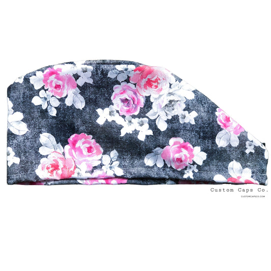 Cabbage Roses on Charcoal | Modified Bouffant