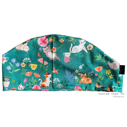 Kitten Garden on Teal | Modified Bouffant