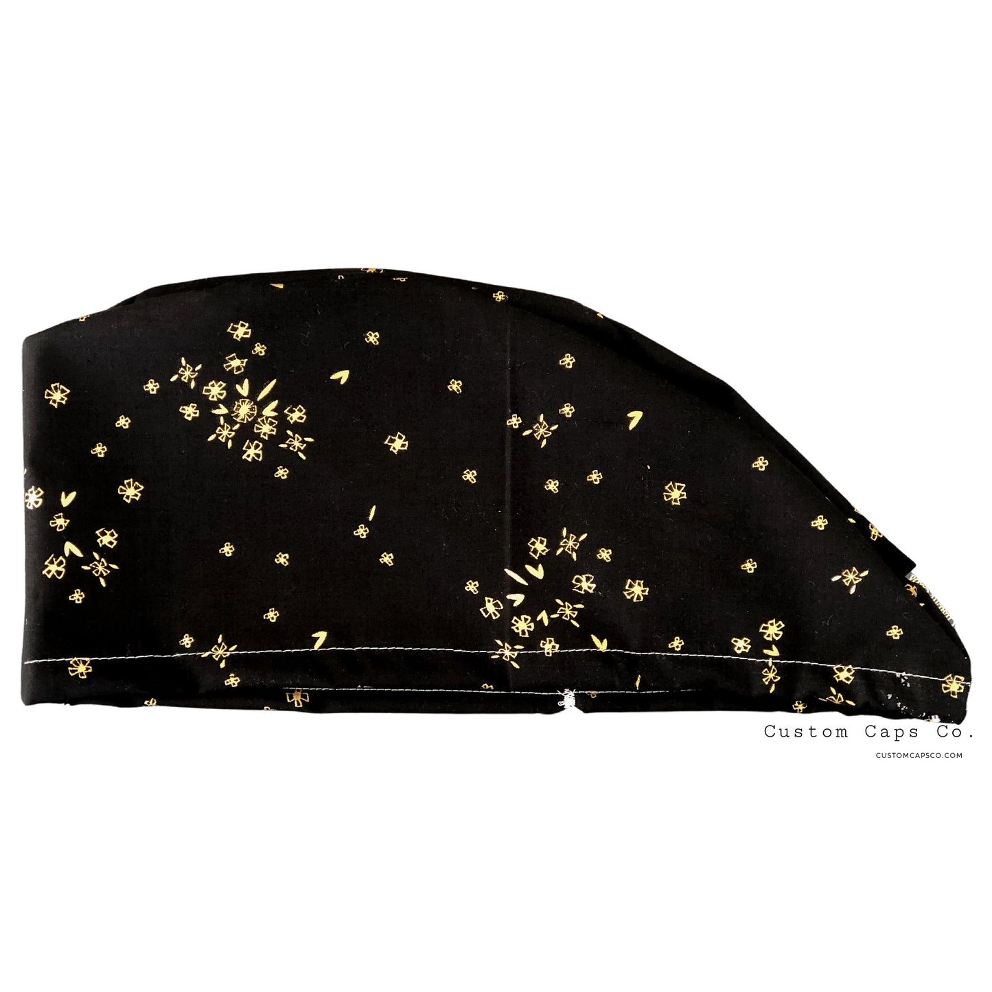 Tiny Florals & Hearts on Black | Metallic Gold | Modified Bouffant