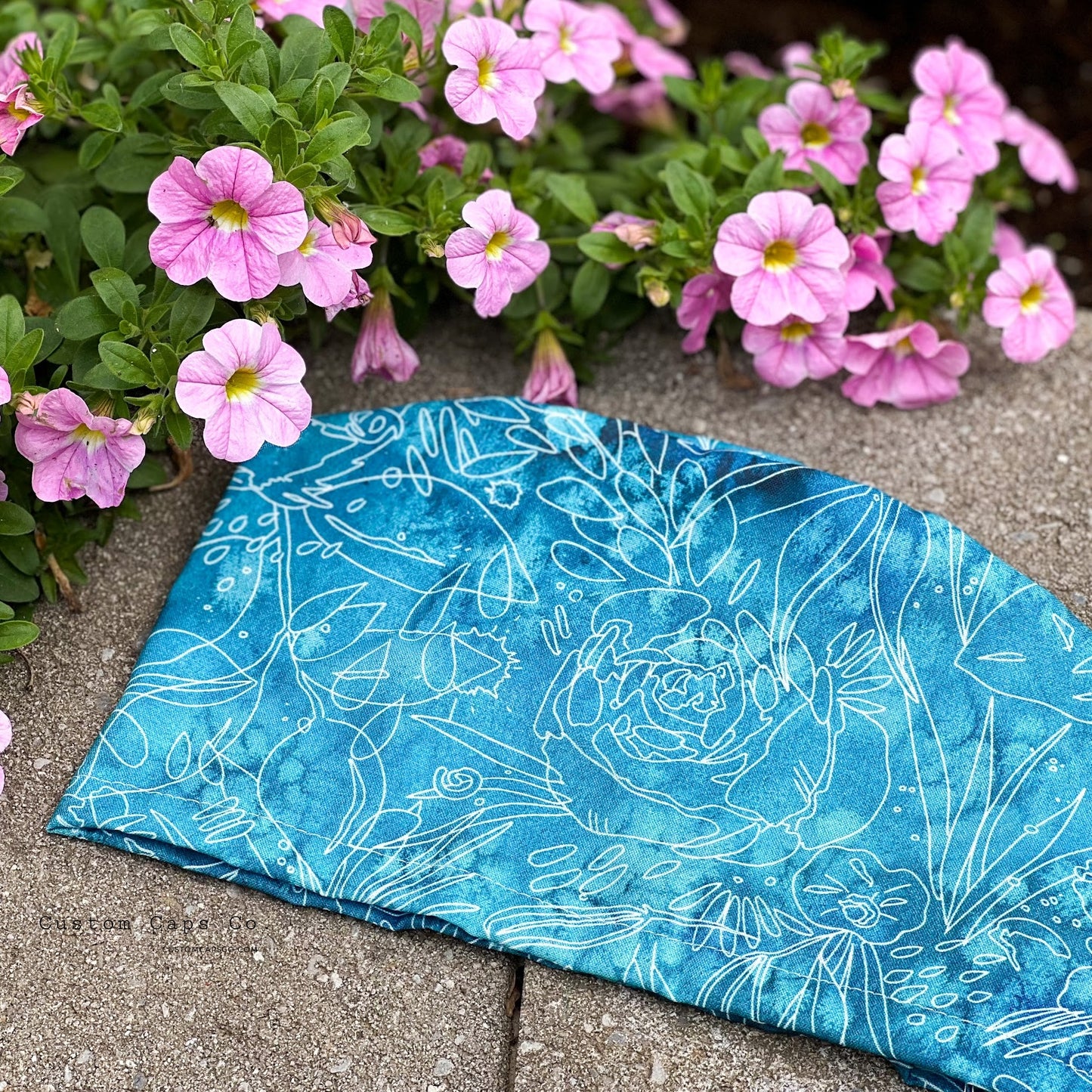 Floral Outlines on Teal | Modified Bouffant