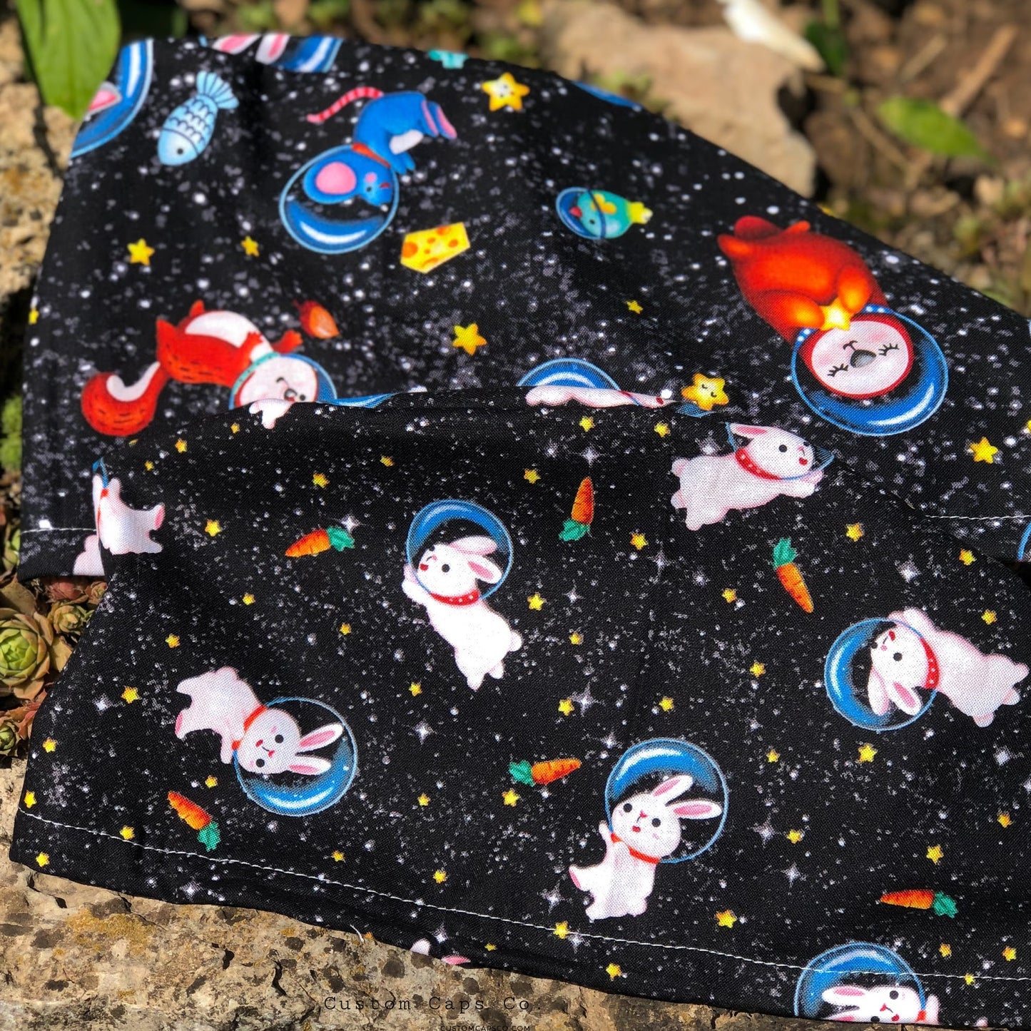 Space Bunnies on Black | Modified Bouffant