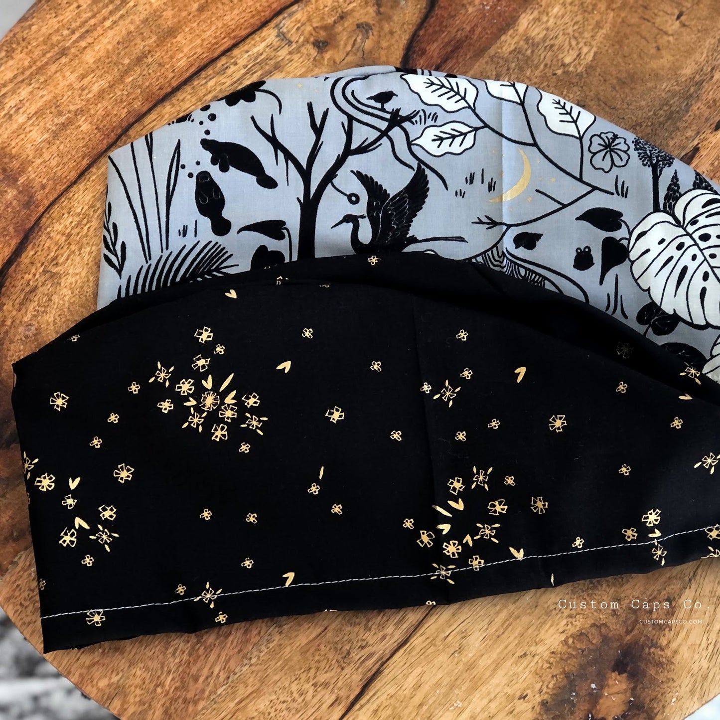 Tiny Florals & Hearts on Black | Metallic Gold | Modified Bouffant