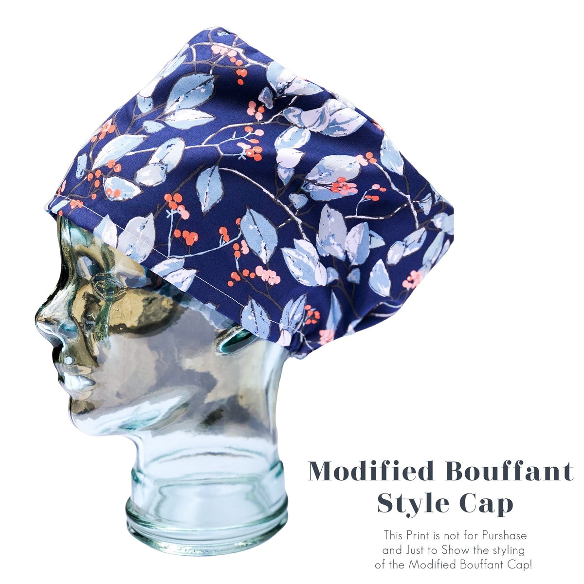 Modifed Caps Modern Toile Floral in Peach and Navy | Modified Bouffant | Custom Caps ...
